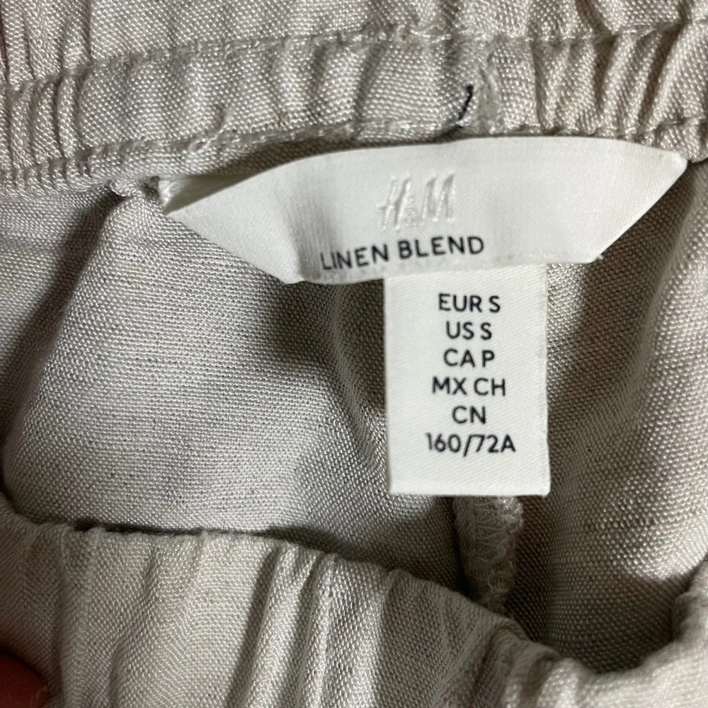 HM Womens Linen Blend Wide Leg Pants S Beige Oatmeal Elastic Waist Minimalist